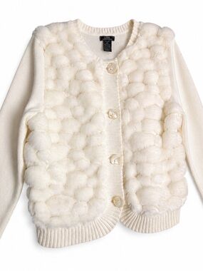 Lisa International Y2K Faux Fur Bubble Cardigan Ivory Cream Womens Small